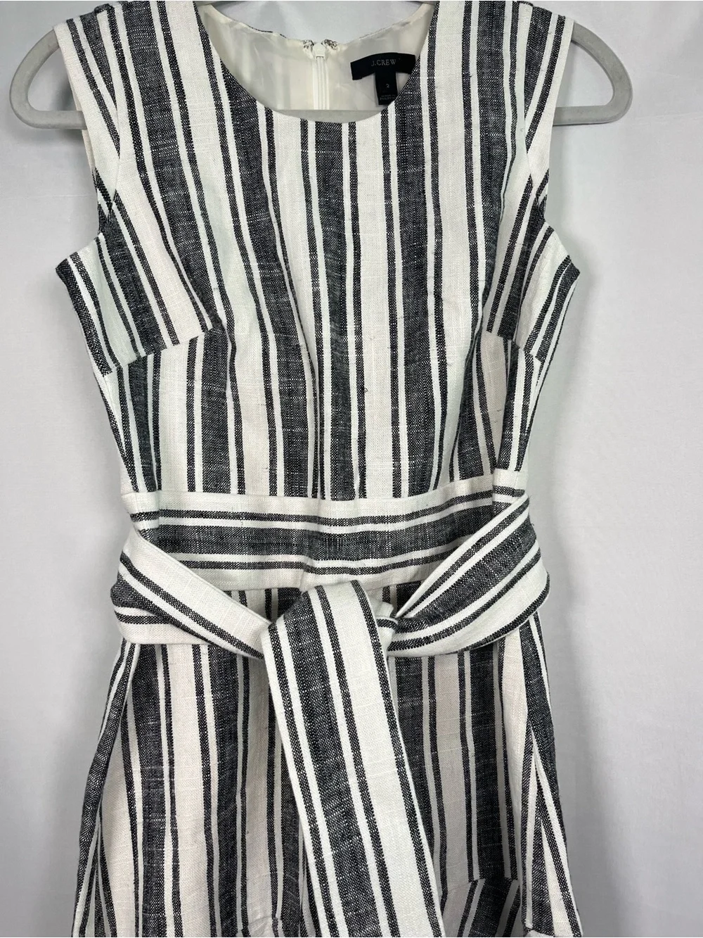 J crew striped linen blend belted fit & flare dress sz 2 coastal Americana - Picture 6 of 11